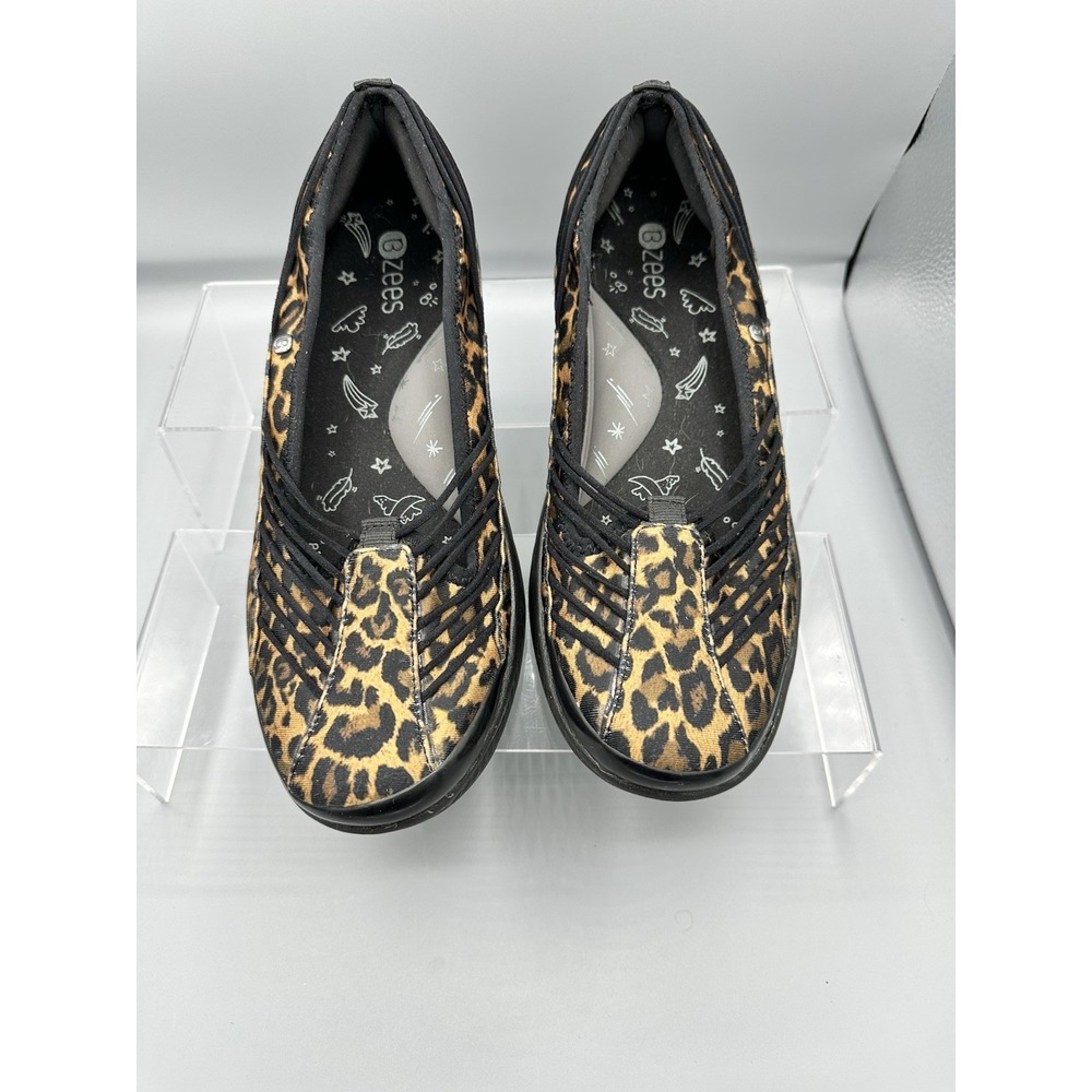 Bzees Women's Rosie Melody Slip on Shoes Brown Leopard Black Fabric Size 10